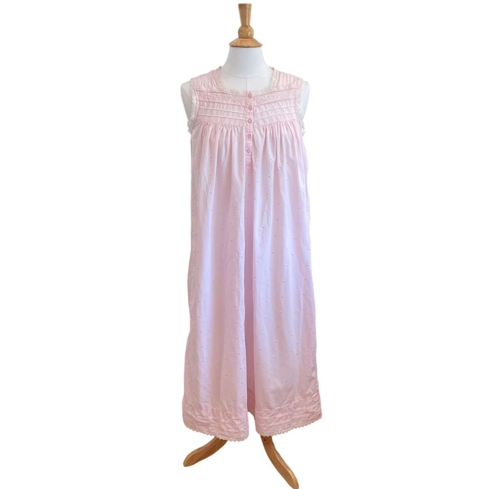 Erika Taylor Intimates 100% Cotton Pink Lace Swiss Dot Long Nightgown, Size M